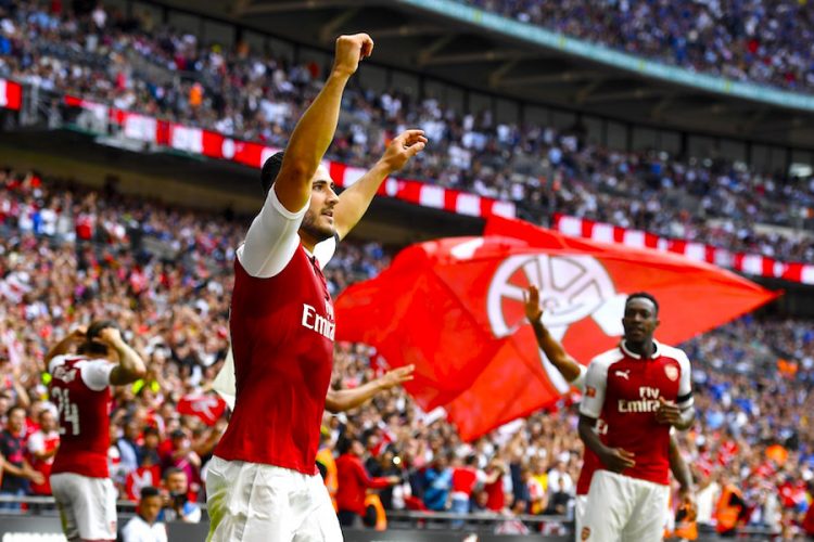 El jugador Sead Kolasinac del Arsenal's  celebra contra el Chelsea en el estadio de t Wembley en London. EFE/EPA/WILL OLIVER