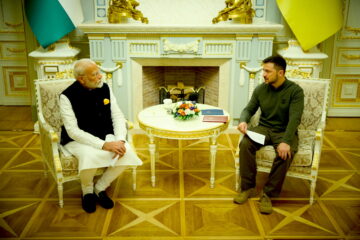 El primer ministro de India, Narendra Modi en reunion con el presidente de Ucrania, Volodímir Zelenski. (Zelenski, Rusia, Ucrania, Kiev) EFE/EPA/UKRAINIAN PRESIDENTIAL PRESS