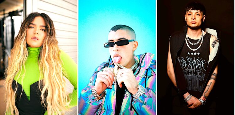 Composición de tres fotografías cedidas por Telemundo donde aparece la cantante colombiana Karol G, el puertorriqueño Bad Bunny (c) y el mexicano Peso Pluma que lideran las nominaciones a los Latin Billboard. La colombiana Karol G encabezó con 17 menciones la lista de los nominados a los premios Latin Billboard, que se entregan el próximo 20 de octubre en Miami, seguida del puertorriqueño Bad Bunny y el mexicano Peso Pluma, con 15 cada uno. EFE/Telemundo /