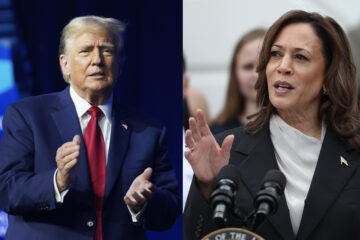 La vicepresidenta estadounidense y candidata demócrata a la Casa Blanca, Kamala Harris, y su rival republicano, el expresidente Donald Trump. EFE/ Ting Shen / POOL