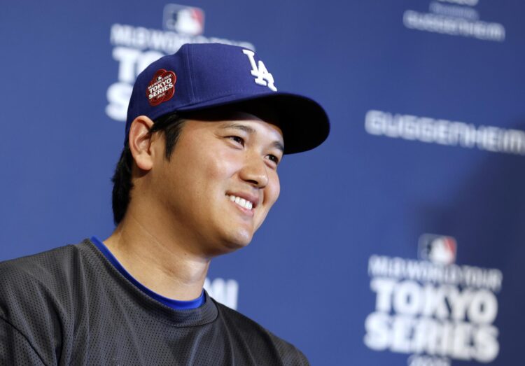 Shohei Ohtani, de Los Angeles Dodgers, durante la rueda de prensa de este viernes en Tokio. EFE/EPA/FRANCK ROBICHON