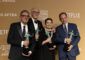 Fotografía de archivo, tomada el pasado 23 de febrero, en la que aparecen los actores Sergio Castellitto (i), John Lithgow (2i), Isabella Rossellini (2d) y Ralph Fiennes (d), ganadores del premio a la Mejor Interpretación de un Elenco en una Película por "Conclave" en la edición 31 de los Screen Actors Guild Awards, en Los Ángeles (CA, EE.UU.). EFE/Armando Arorizo